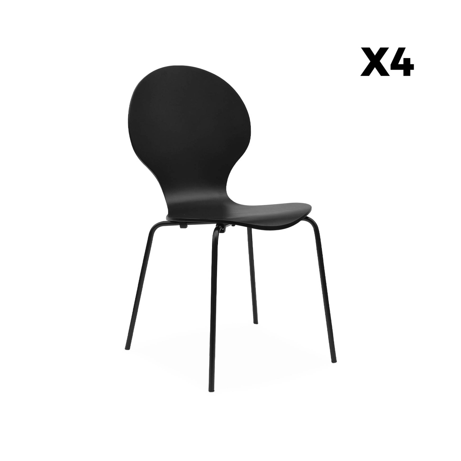 Set di 4 sedie da pranzo in legno con gambe in acciaio, stile retrò,