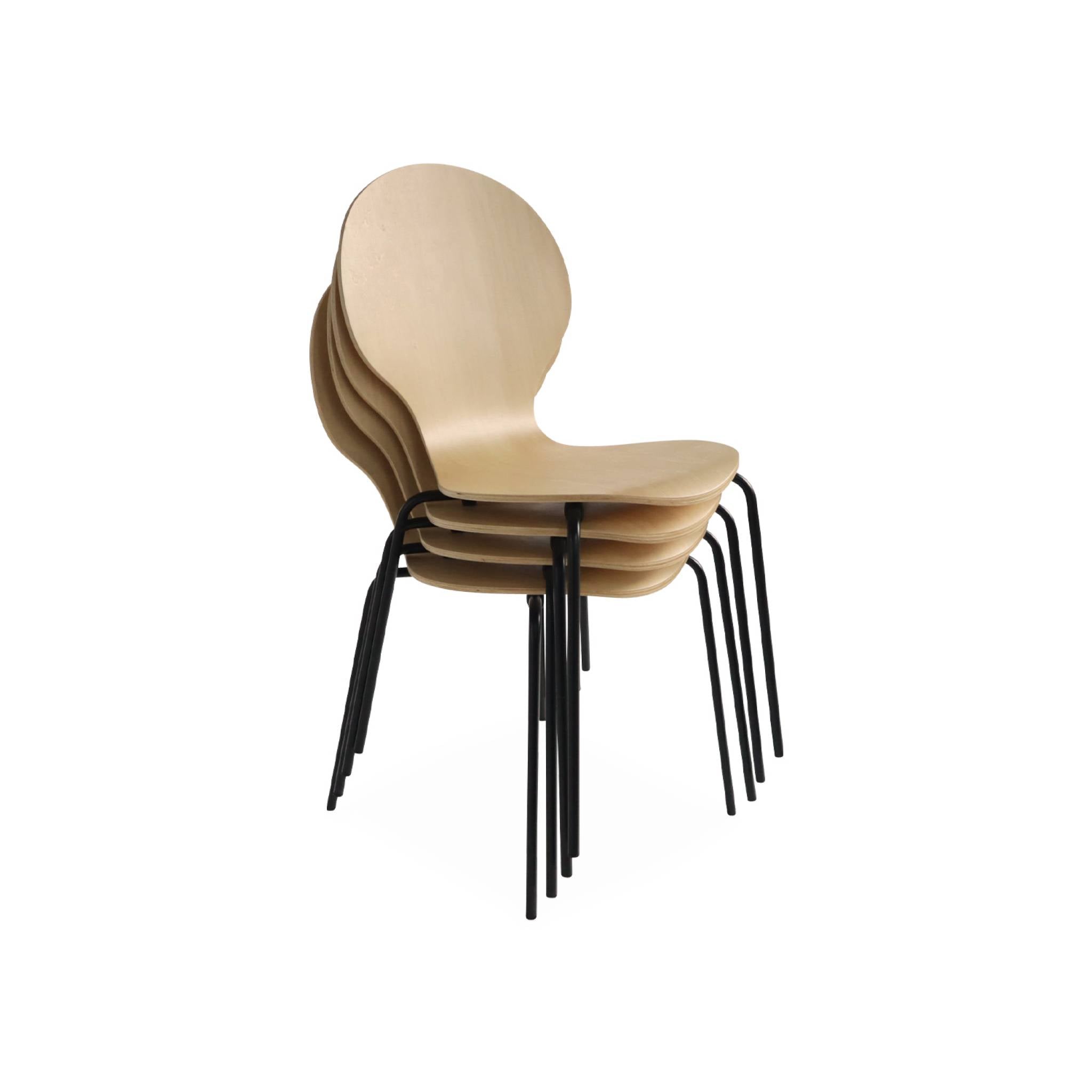 Sedie da pranzo in legno con gambe in acciaio, set di 4, Marrone naturale