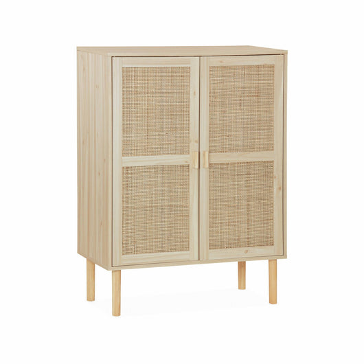 Credenza effetto canna e legno a 2 ante, 80cm, marrone naturale