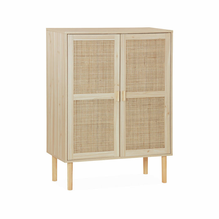 Credenza effetto canna e legno a 2 ante, 80cm, marrone naturale