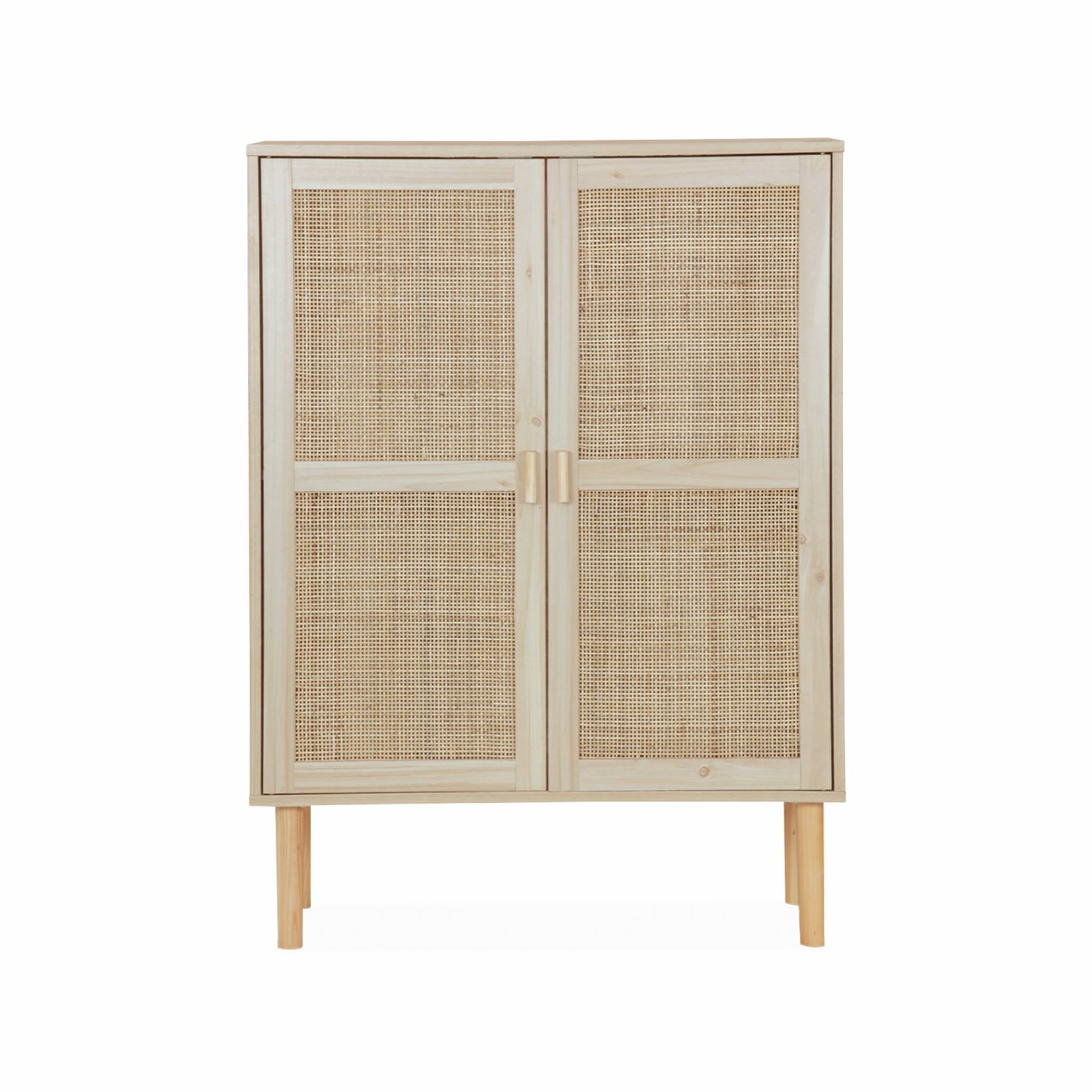 Credenza effetto canna e legno a 2 ante, 80cm, marrone naturale