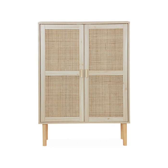 Credenza effetto canna e legno a 2 ante, 80cm, marrone naturale