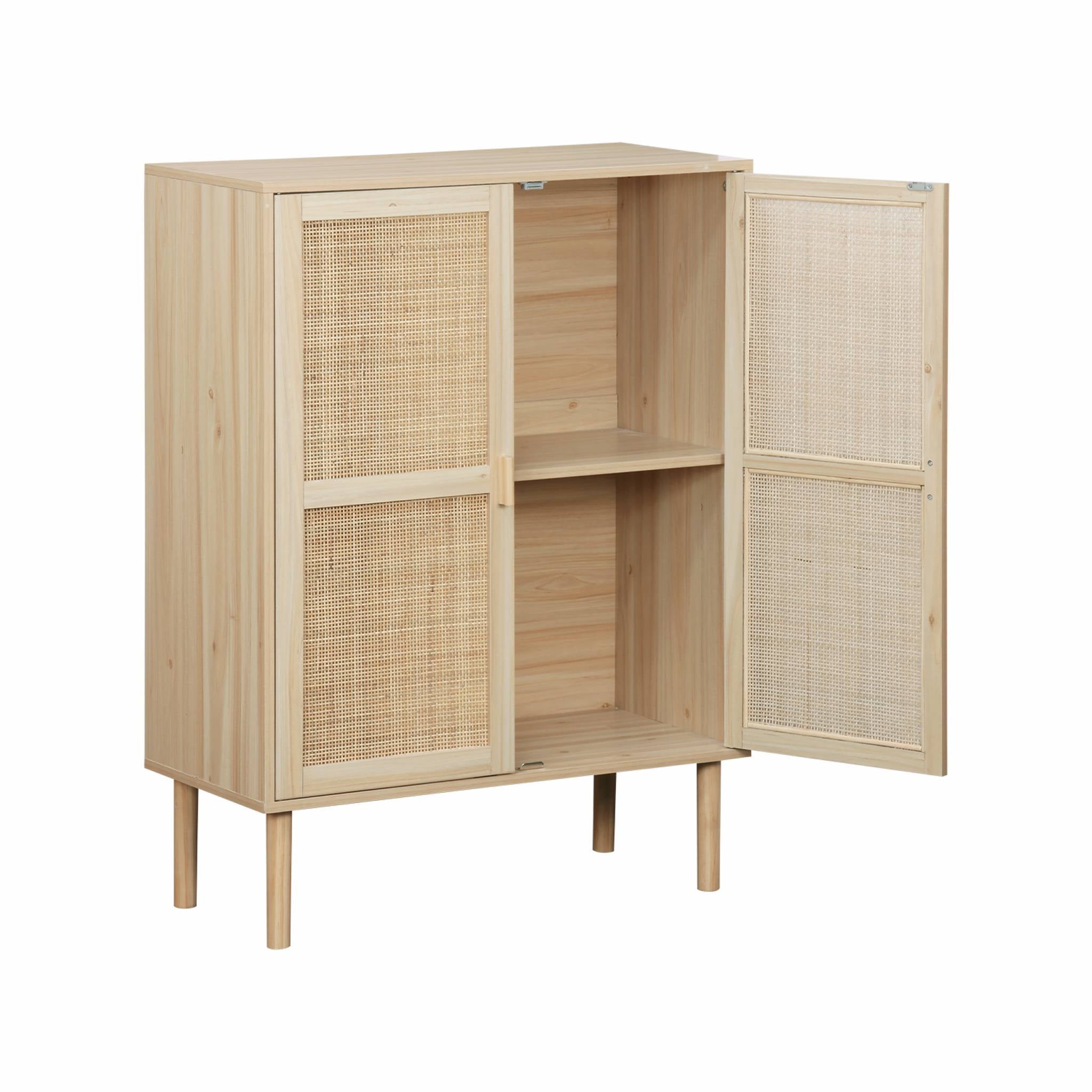 Credenza effetto canna e legno a 2 ante, 80cm, marrone naturale
