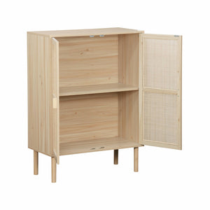 Credenza effetto canna e legno a 2 ante, 80cm, marrone naturale