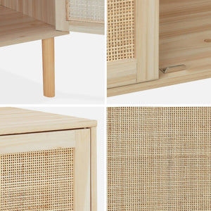 Credenza effetto canna e legno a 2 ante, 80cm, marrone naturale