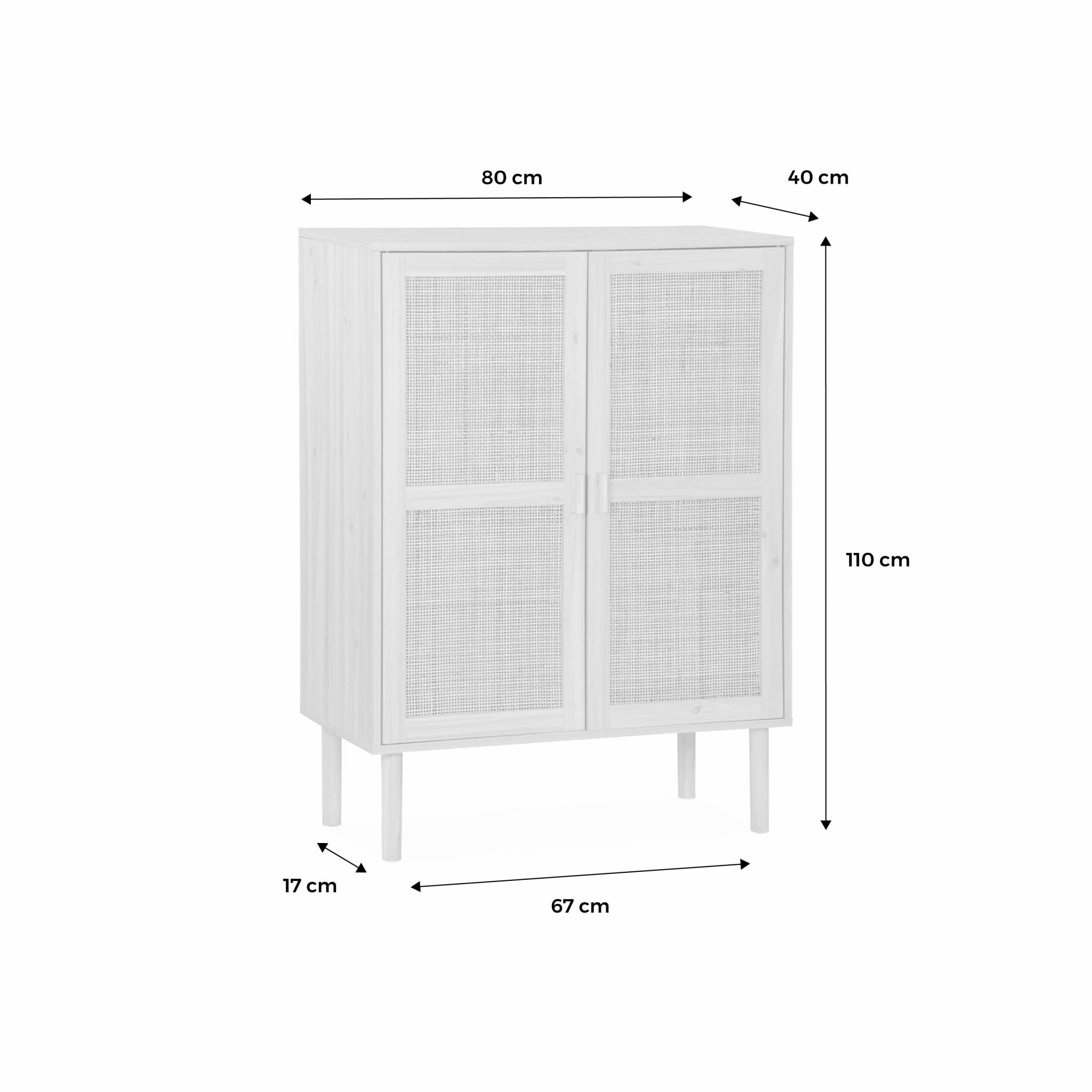 Credenza effetto canna e legno a 2 ante, 80cm, marrone naturale
