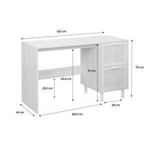Scrivania in canna e legno 2 cassetti, marrone naturale