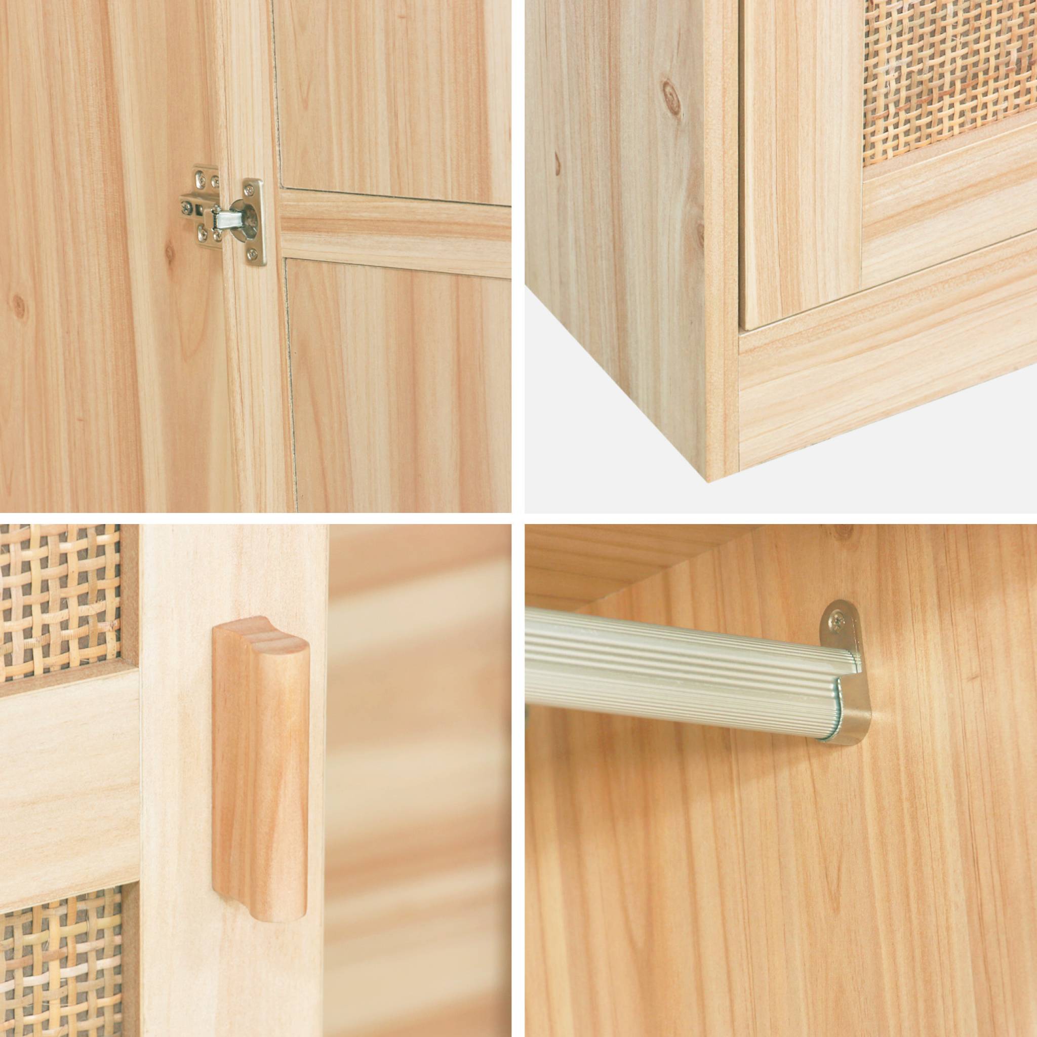 Armadio a 2 ante in canna e legno con appendiabiti e contenitori