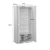 Armadio a 2 ante in canna e legno con appendiabiti e contenitori