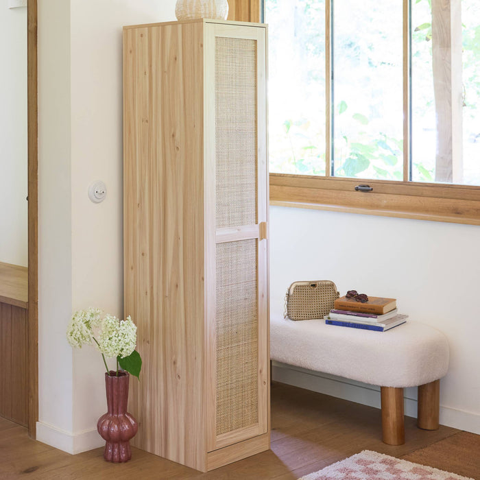 Armadio spogliatoio in legno e canna, 1 anta, 5 ripiani, marrone