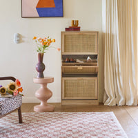 Tappeto vintage a scacchiera rosa e crema