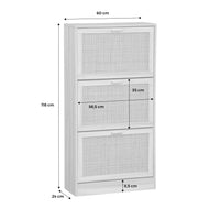 Scarpiera con decoro in canna e legno a 3 ante, marrone naturale