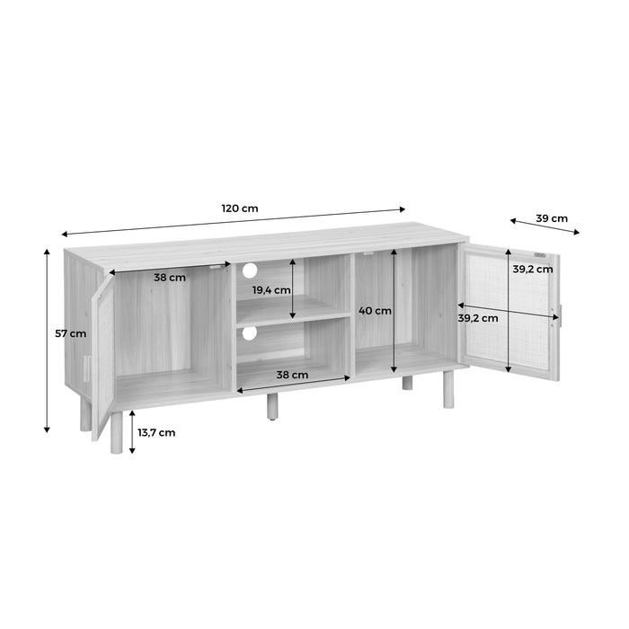 Mobile tv effetto canna e legno, 120cm, marrone naturale
