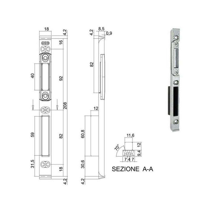 Incontro Serrature Sicurtop Mm 18X208 W11692 Agb
