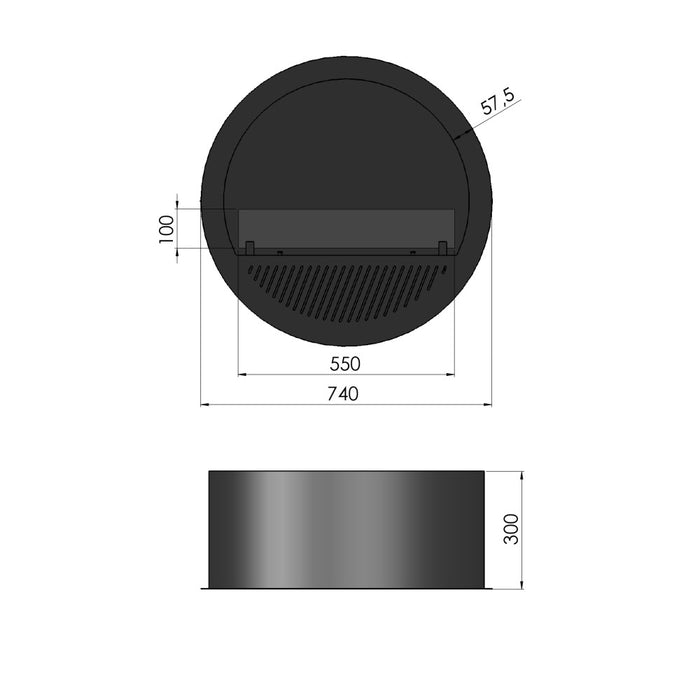 Camino a Bioetanolo da incasso Incyrcle Inside - Biocamino rotondo di design da parete d.70cm