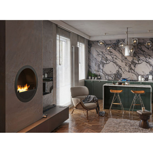 Camino a Bioetanolo da incasso Incyrcle Inside - Biocamino rotondo di design da parete d.70cm