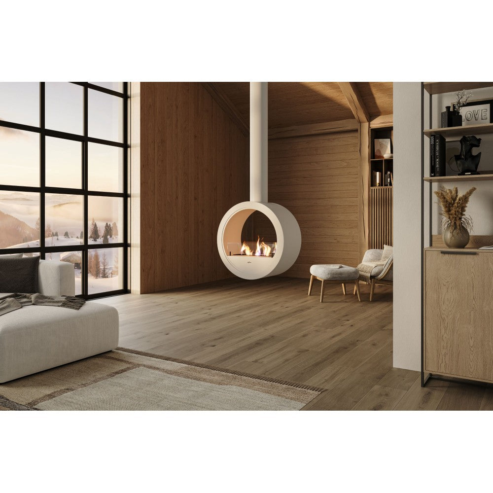 Camino a Bioetanolo sospeso da soffitto Incyrcle Slim 2Side - Biocamino rotondo di design con doppia facciata aperta d.70cm Bianco