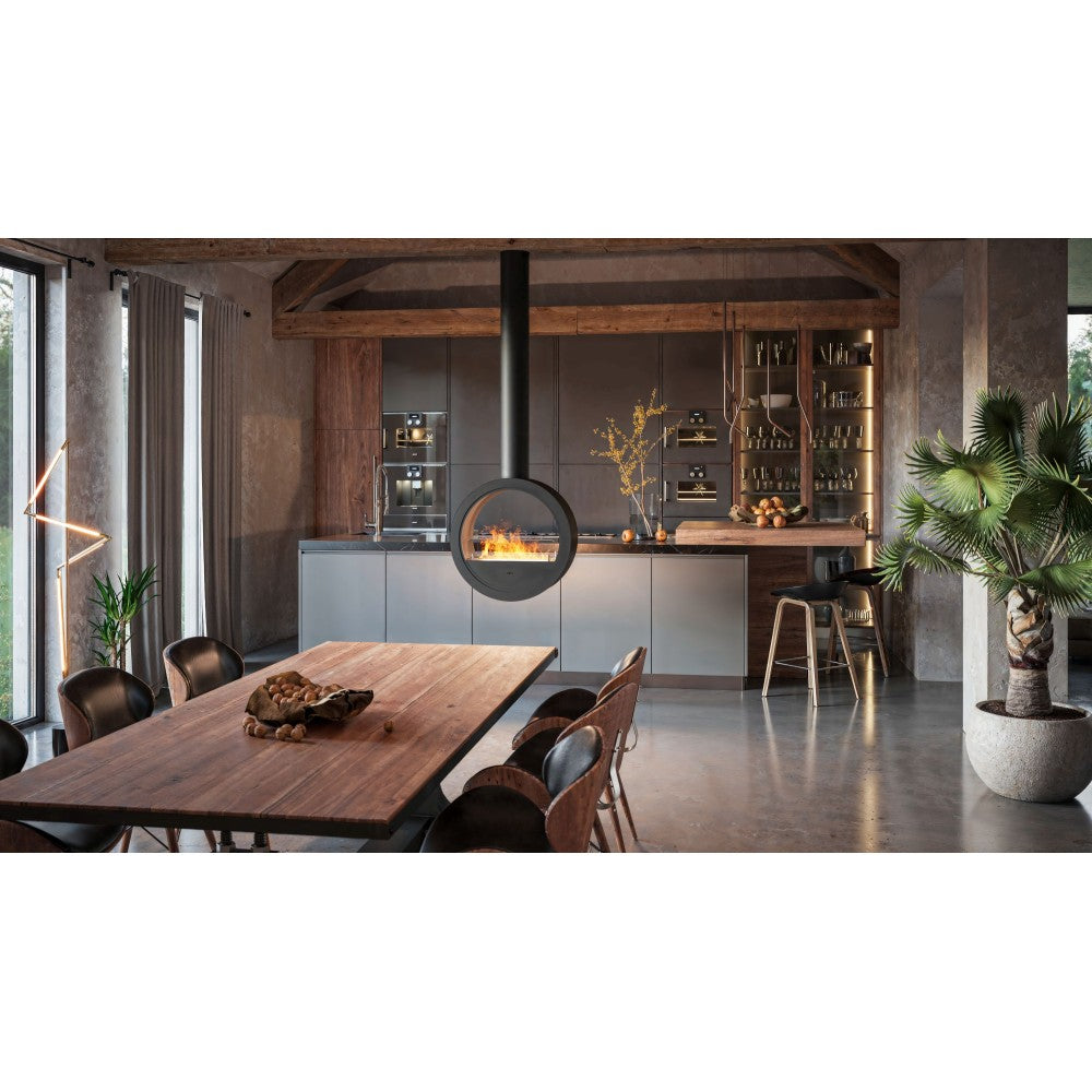 Camino a Bioetanolo sospeso da soffitto Incyrcle Slim 2Side - Biocamino rotondo di design con doppia facciata aperta d.70cm