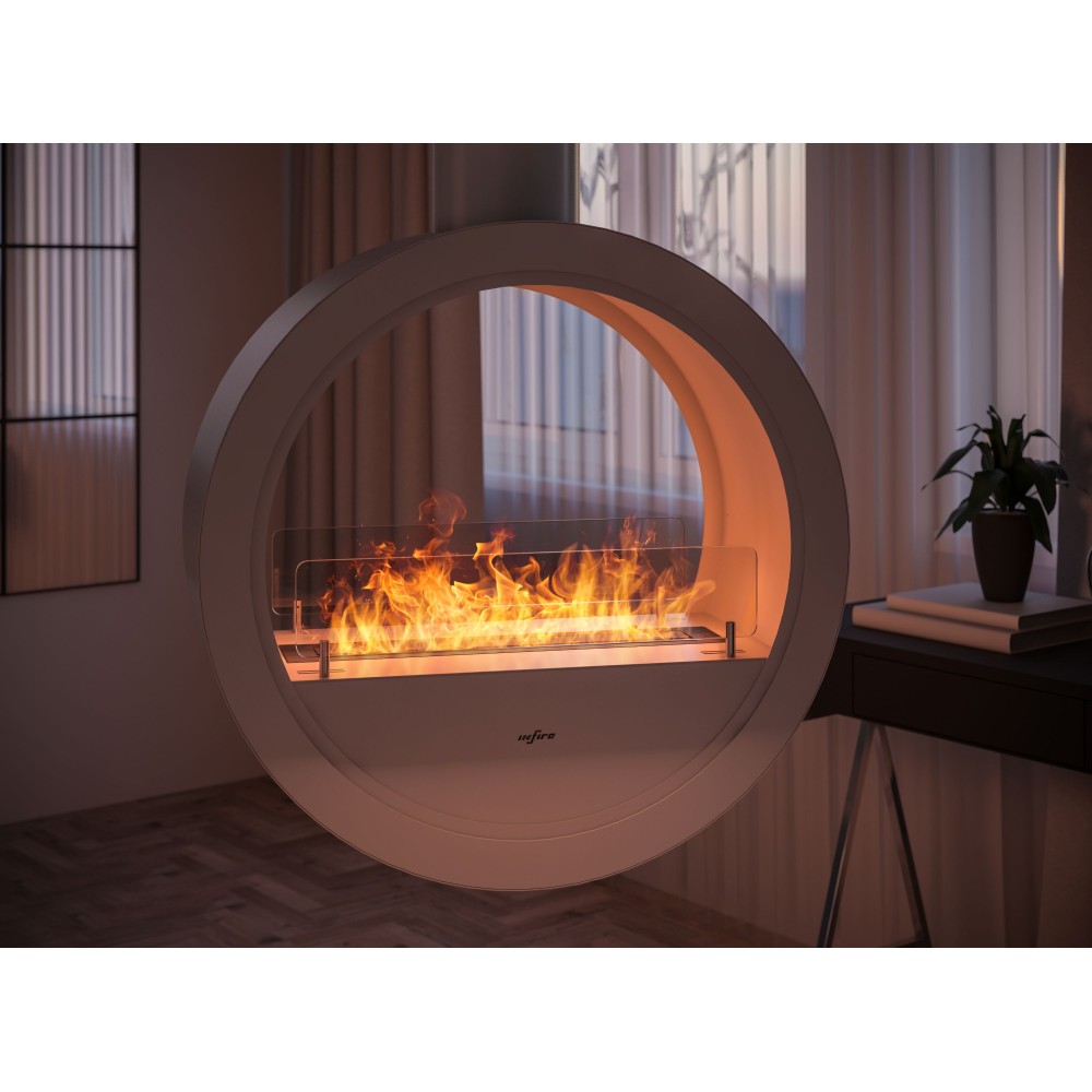 Camino a Bioetanolo sospeso da soffitto Incyrcle Slim 2Side - Biocamino rotondo di design con doppia facciata aperta d.70cm Bianco