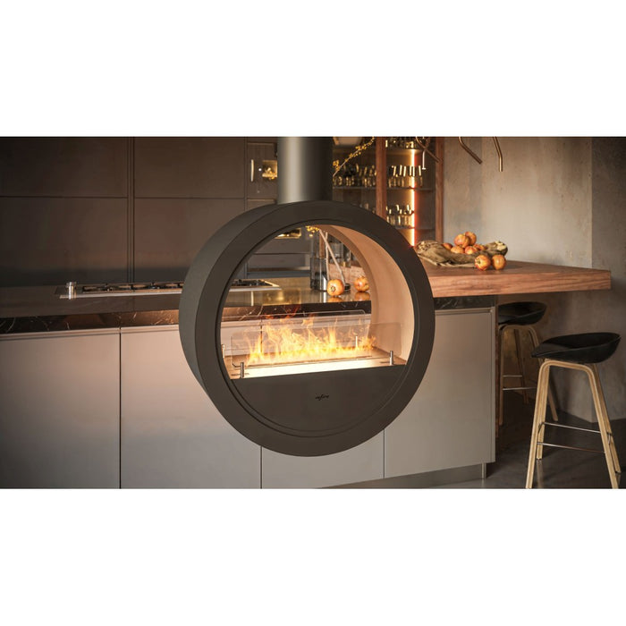 Camino a Bioetanolo sospeso da soffitto Incyrcle Slim 2Side - Biocamino rotondo di design con doppia facciata aperta d.70cm