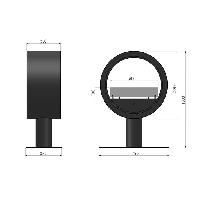 Camino a Bioetanolo da appoggio Incyrcle Stand 2Side - Biocamino rotondo di design con doppia facciata d.70cm