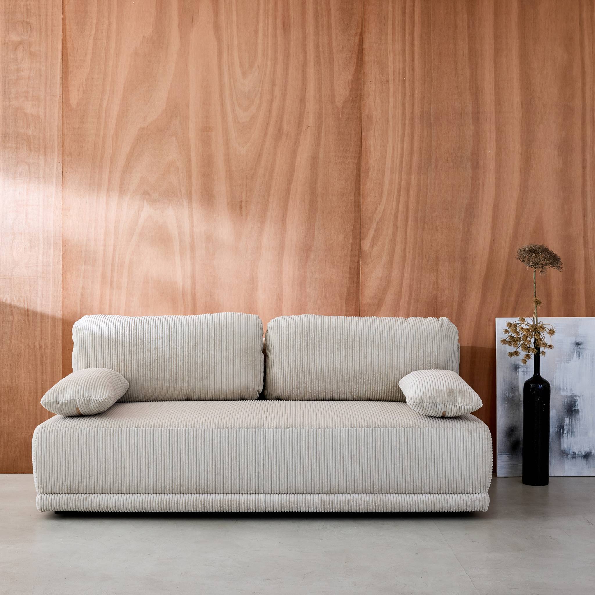 Divano letto 3 posti velluto a coste, grigio