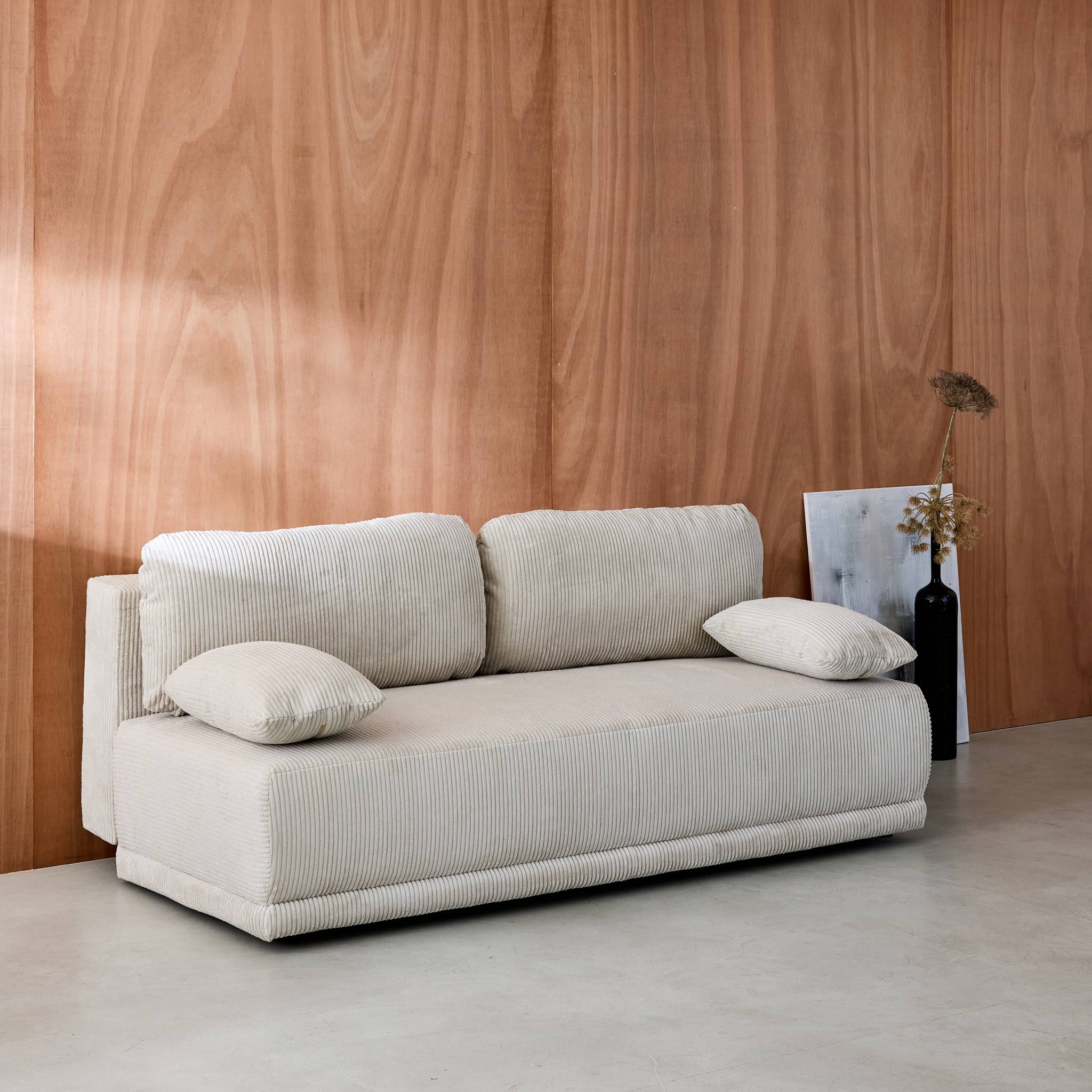 Divano letto 3 posti velluto a coste, grigio