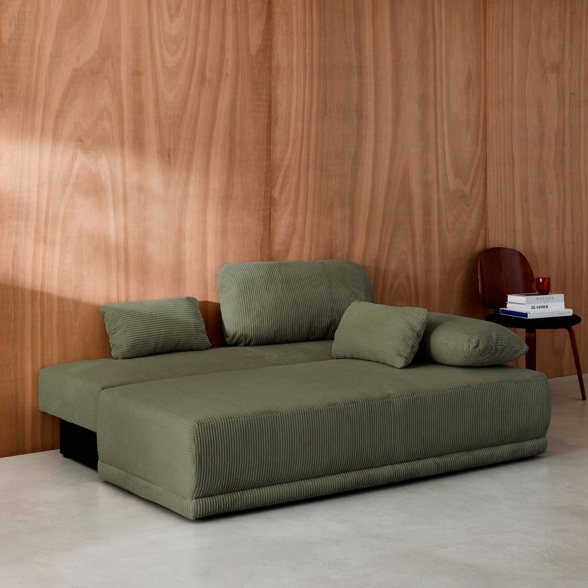 Divano letto 3 posti velluto a coste, verde kaki