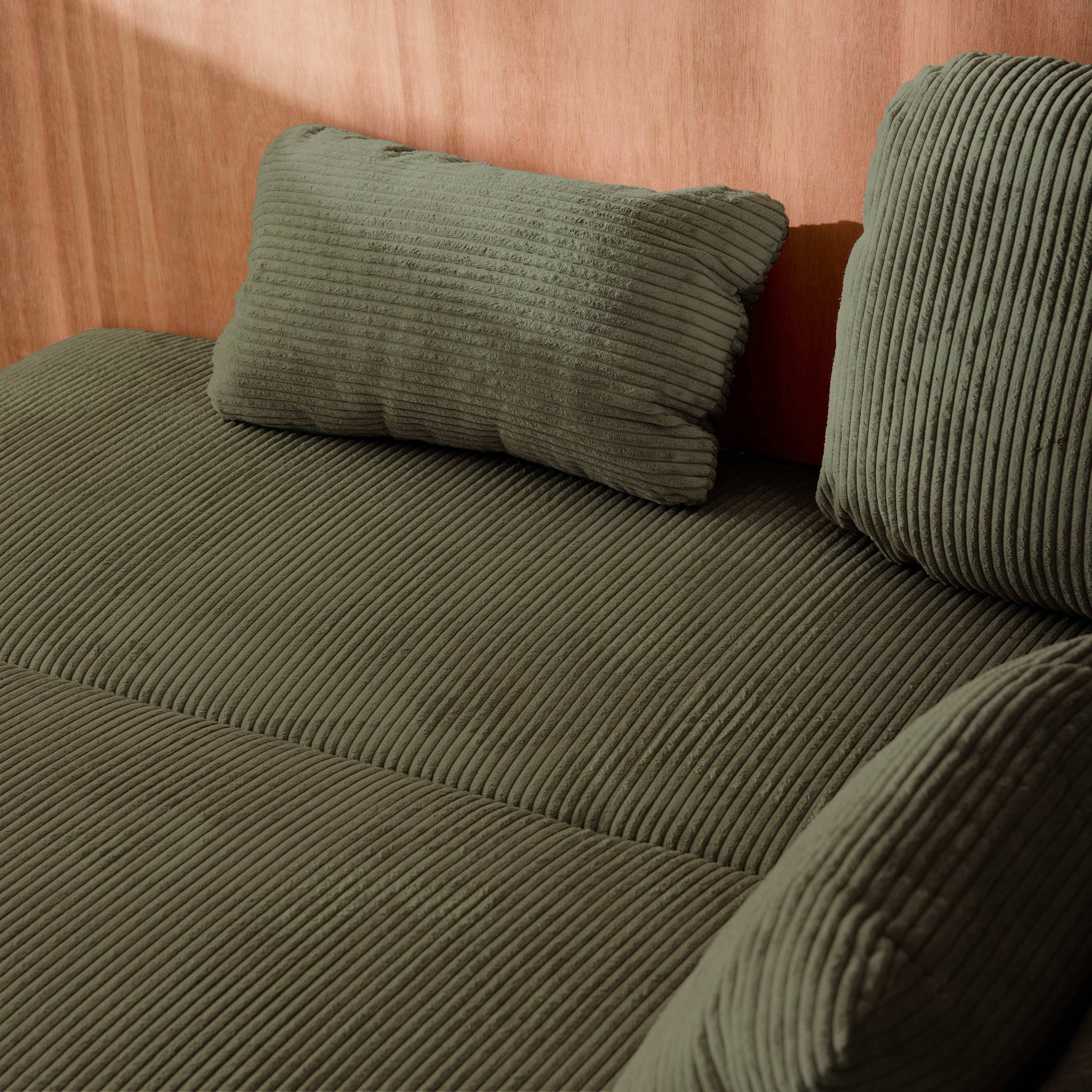 Divano letto 3 posti velluto a coste, verde kaki