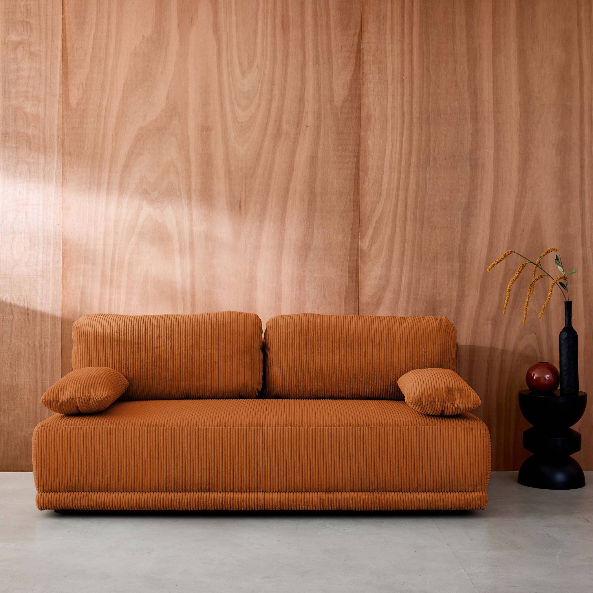 Divano letto 3 posti velluto a coste, camel