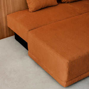 Divano letto 3 posti velluto a coste, camel