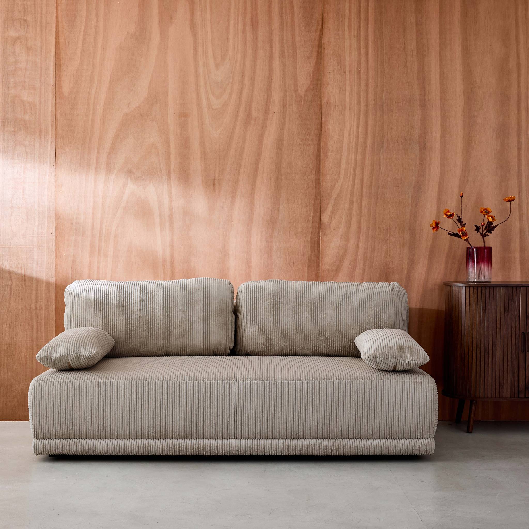 Divano letto 3 posti velluto a coste, talpa