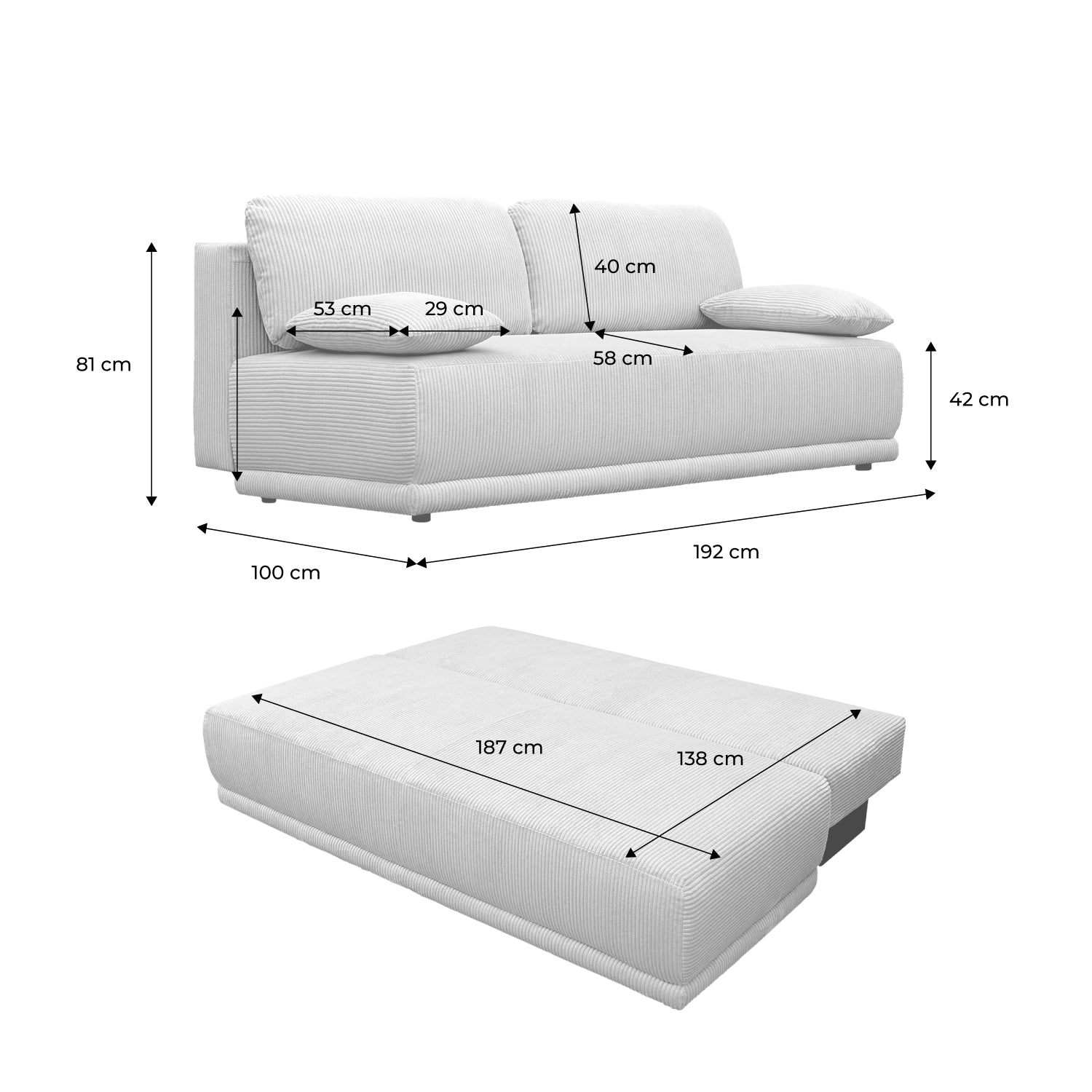 Divano letto 3 posti velluto a coste, talpa