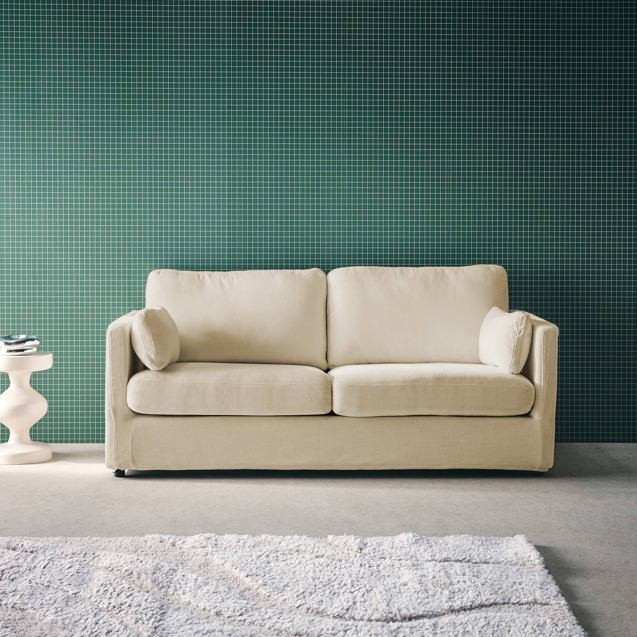 Divano 2 posti tessuto sfoderabile, beige