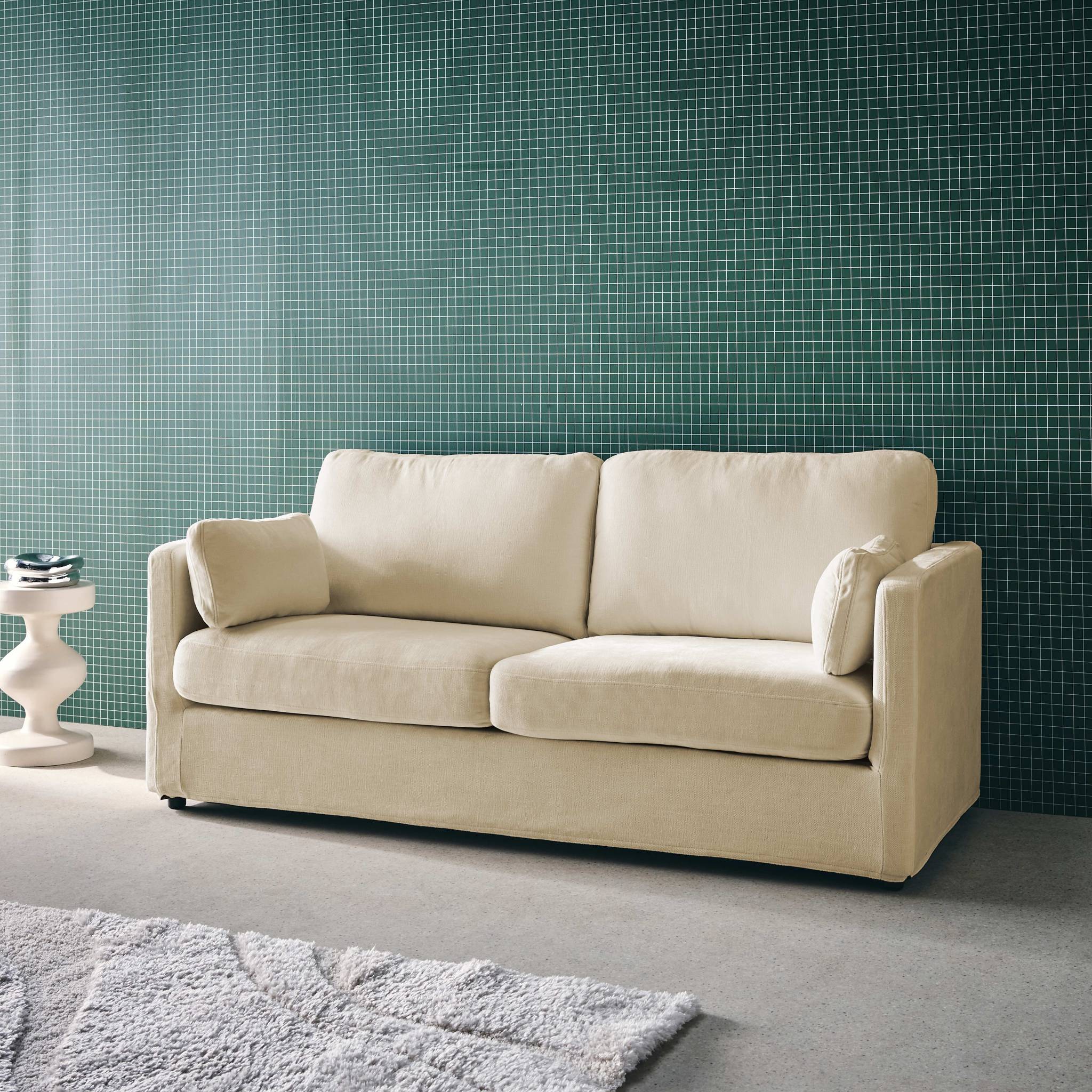 Divano 2 posti tessuto sfoderabile, beige