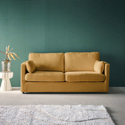 Divano 2 posti tessuto sfoderabile, ocra