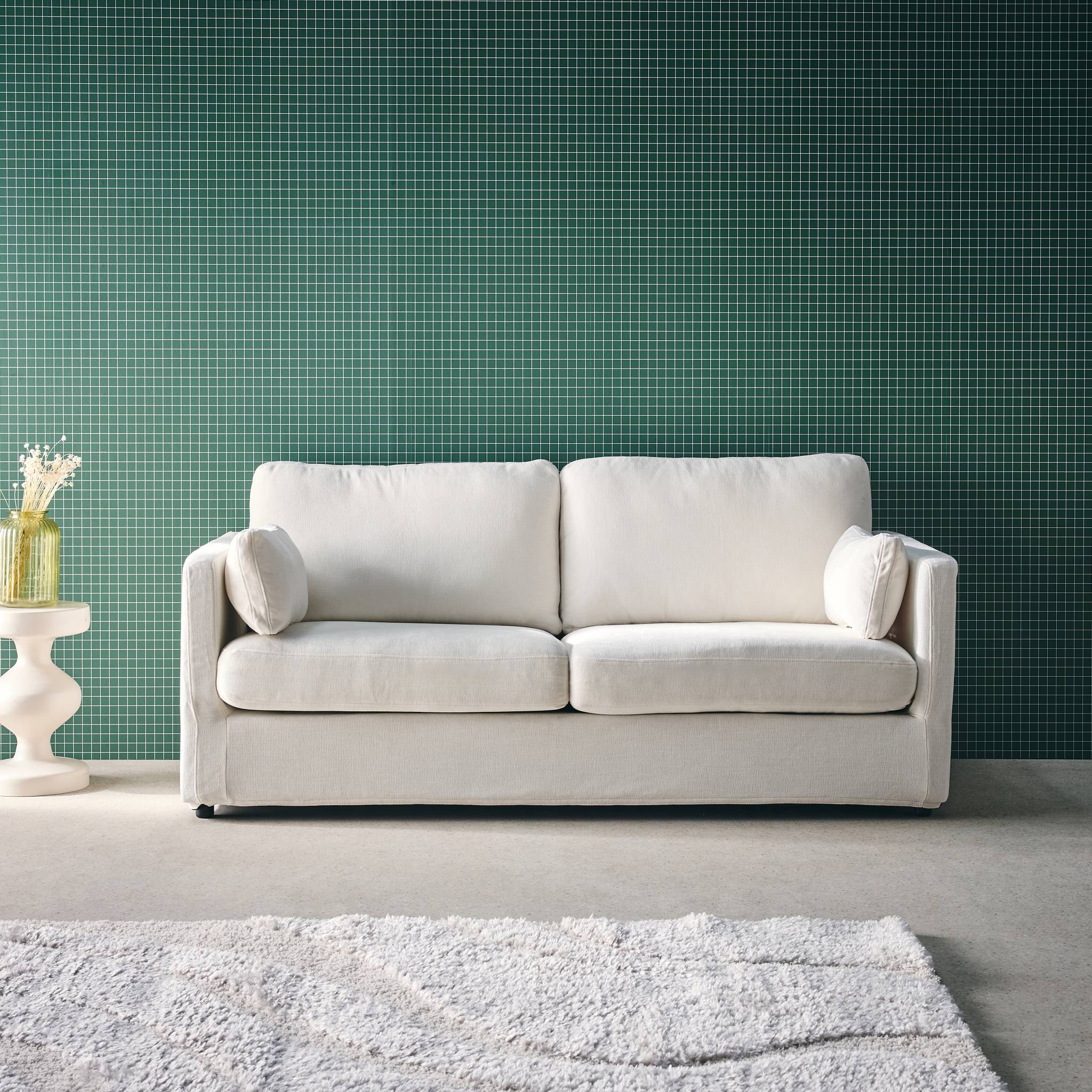 Divano 2 posti tessuto sfoderabile, bianco