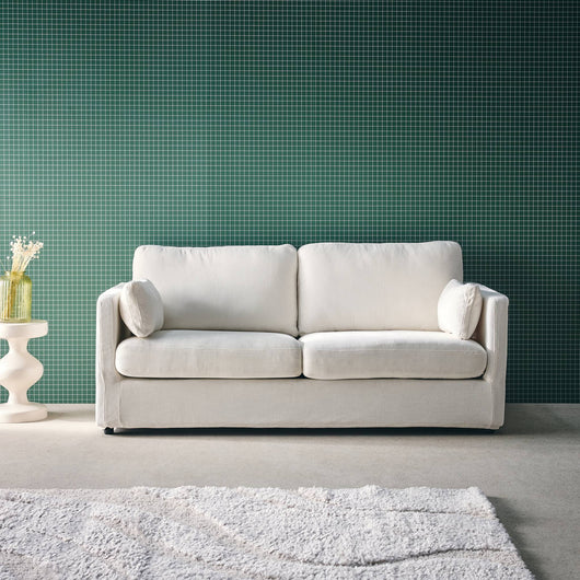 Divano 2 posti tessuto sfoderabile, bianco