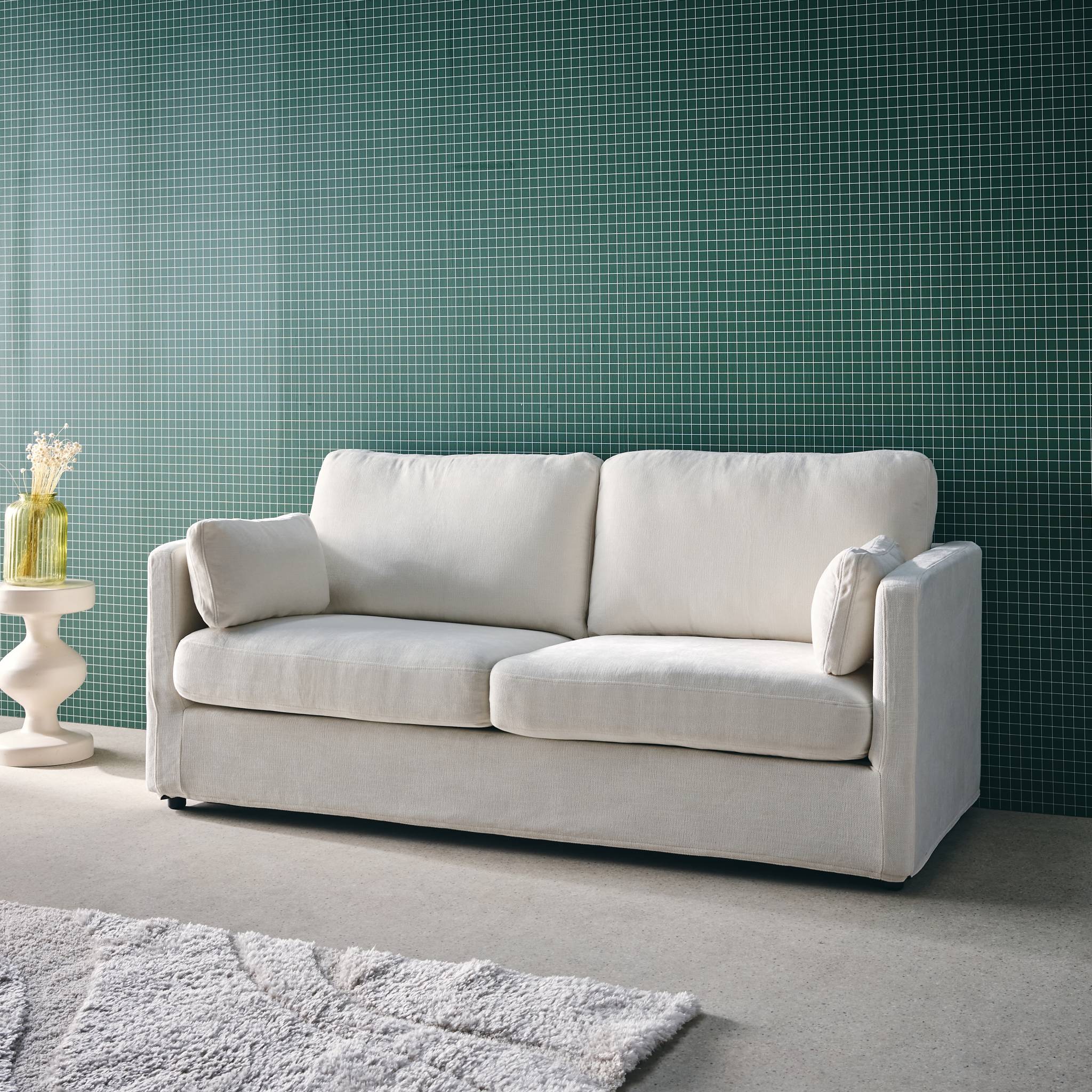 Divano 2 posti tessuto sfoderabile, bianco