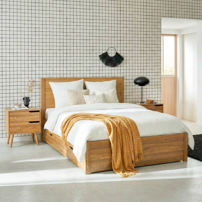 Letto con rete a doghe e testiera 160x200cm + 4 cassetti, marrone