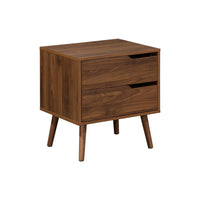 Comodino in legno tinto noce, 2 cassetti, marrone