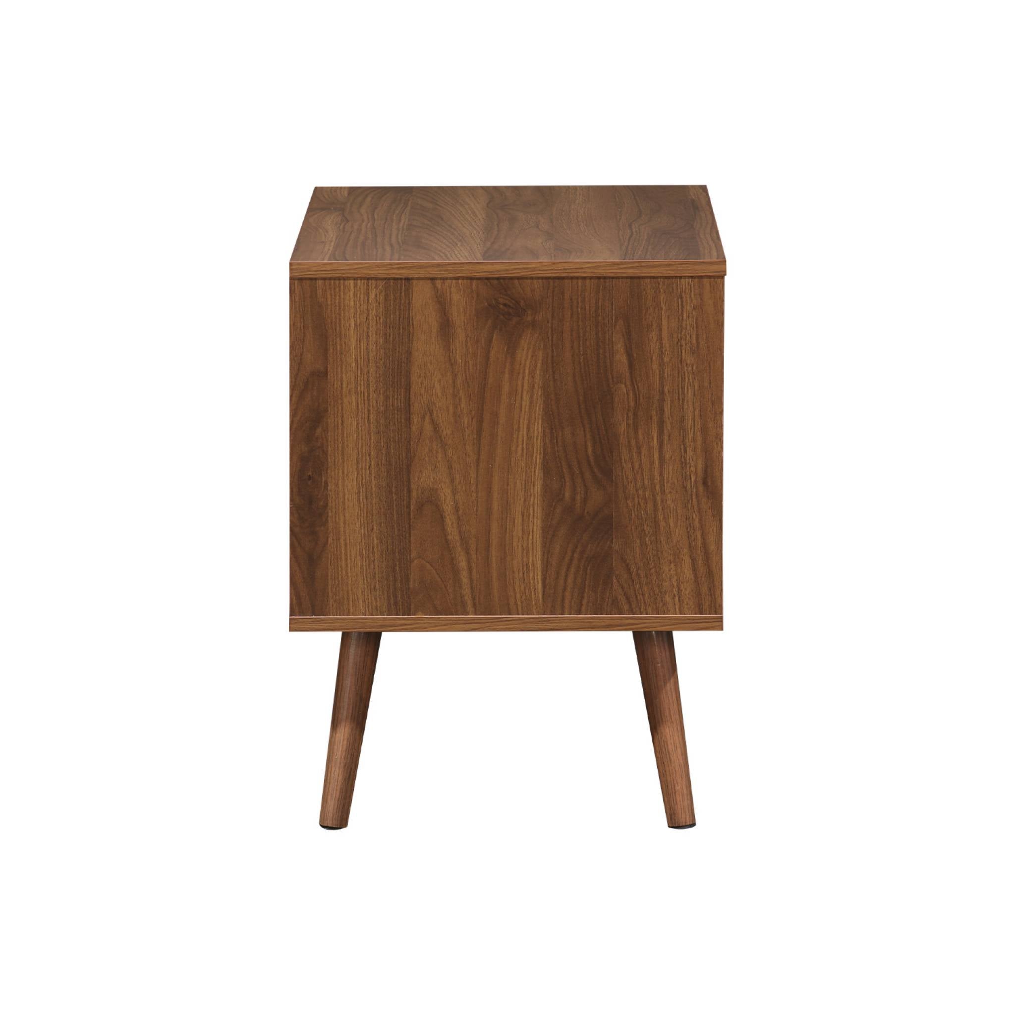 Comodino in legno tinto noce, 2 cassetti, marrone