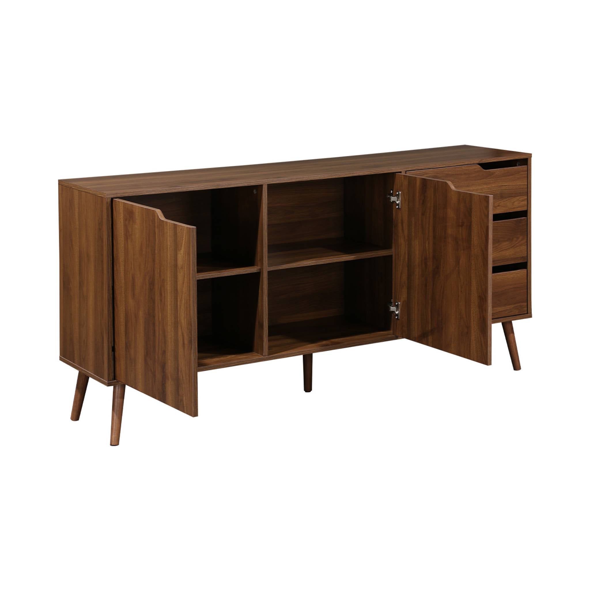 Credenza scandinava a 2 ante effetto legno di noce, 160cm, marrone