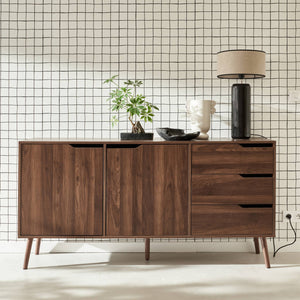 Credenza scandinava a 2 ante effetto legno di noce, 160cm, marrone