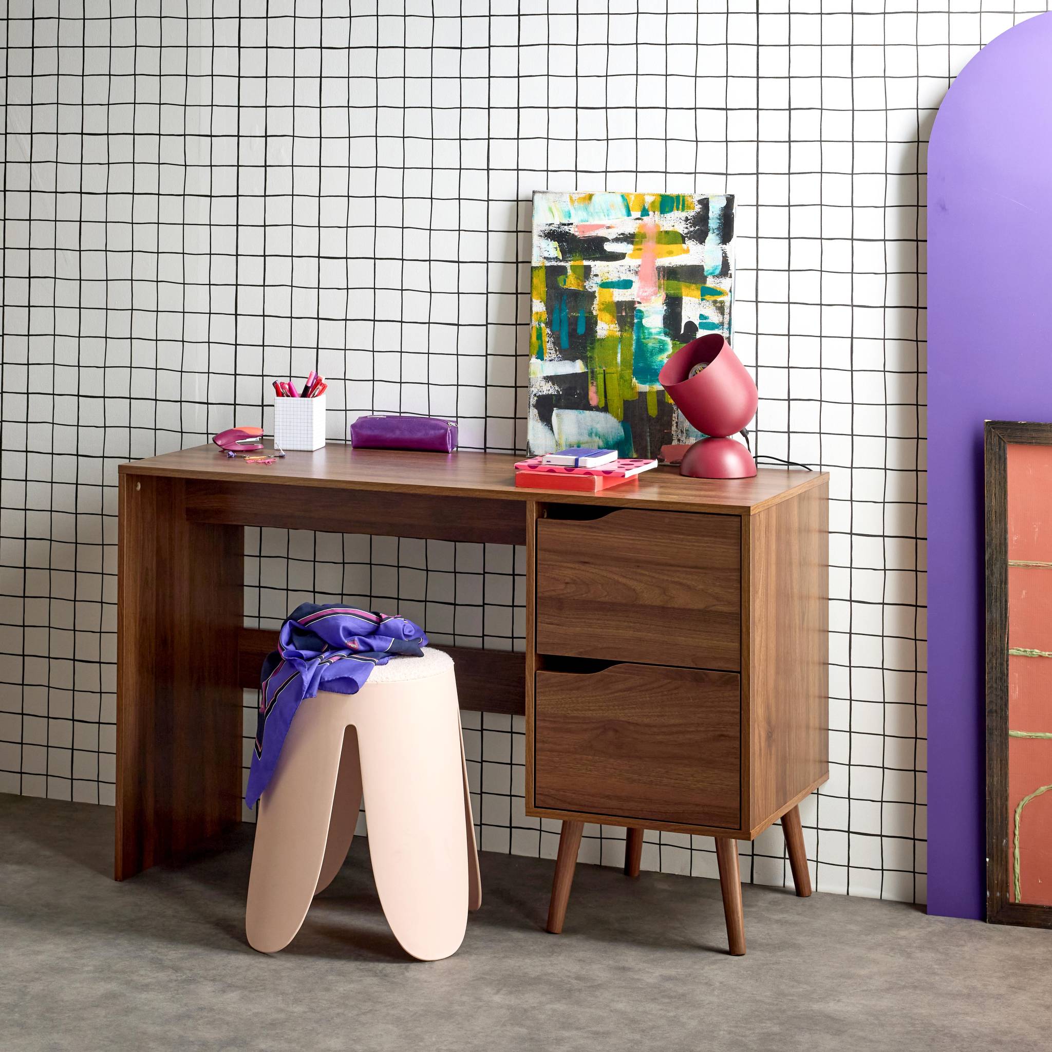 Scrivania effetto noce a 2 cassetti , marrone