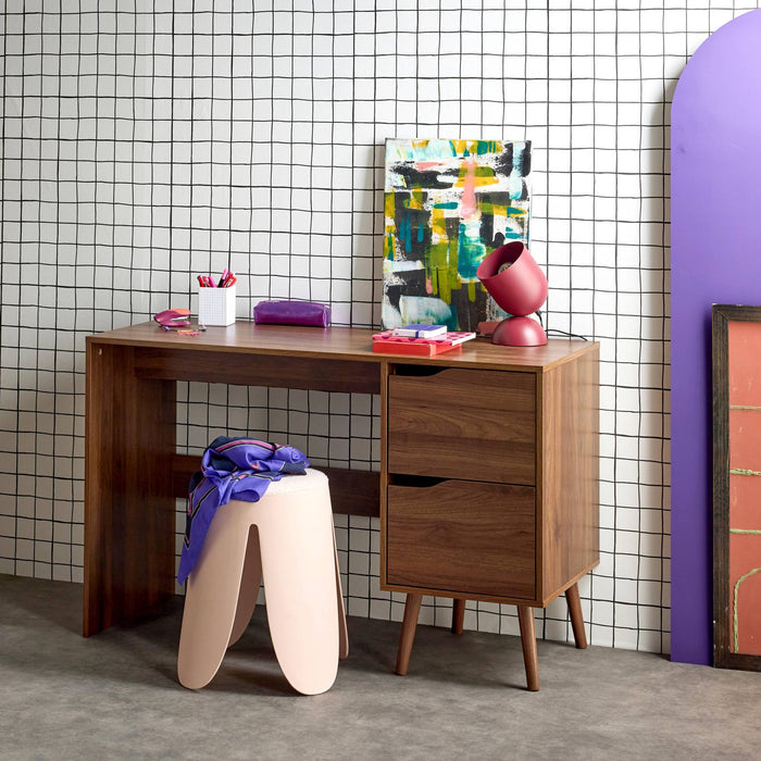 Scrivania effetto noce a 2 cassetti , marrone