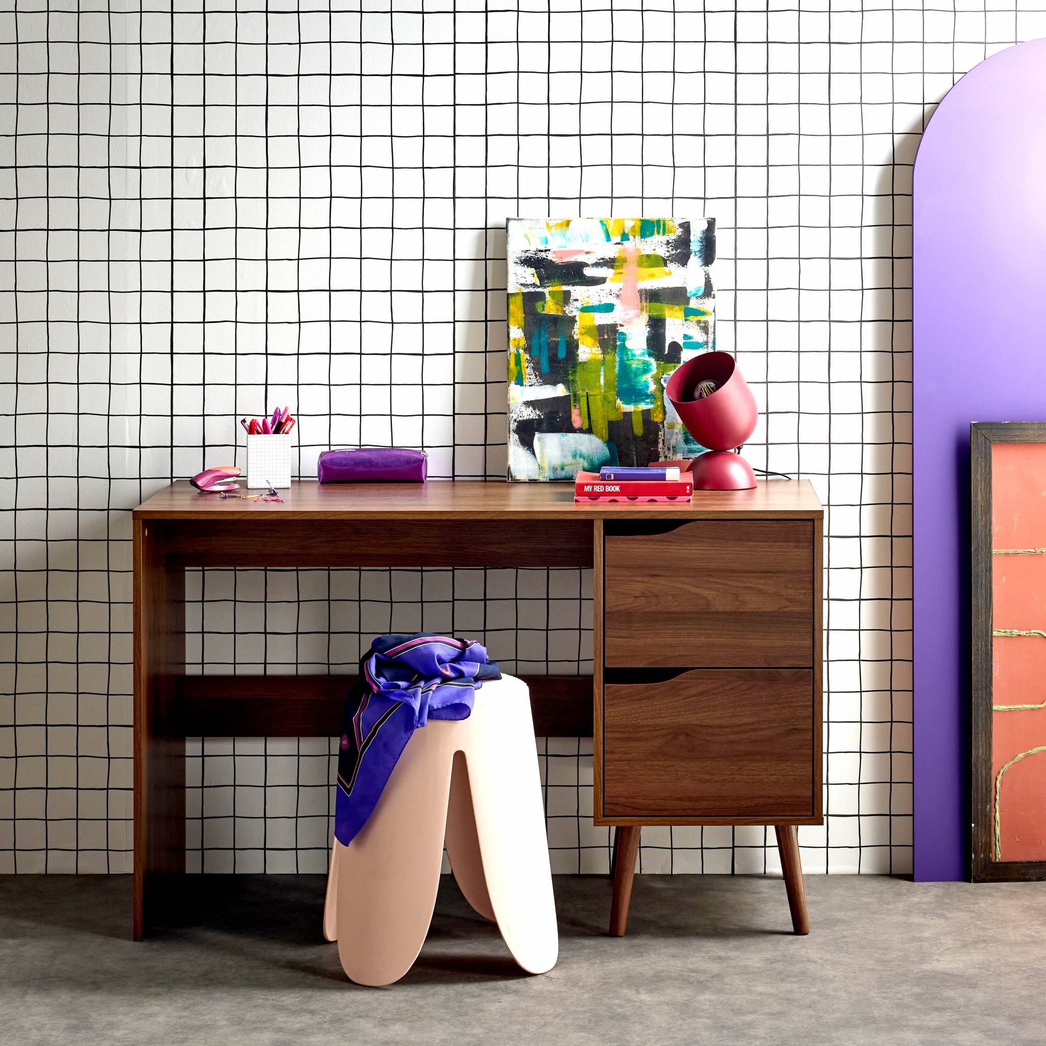 Scrivania effetto noce a 2 cassetti , marrone