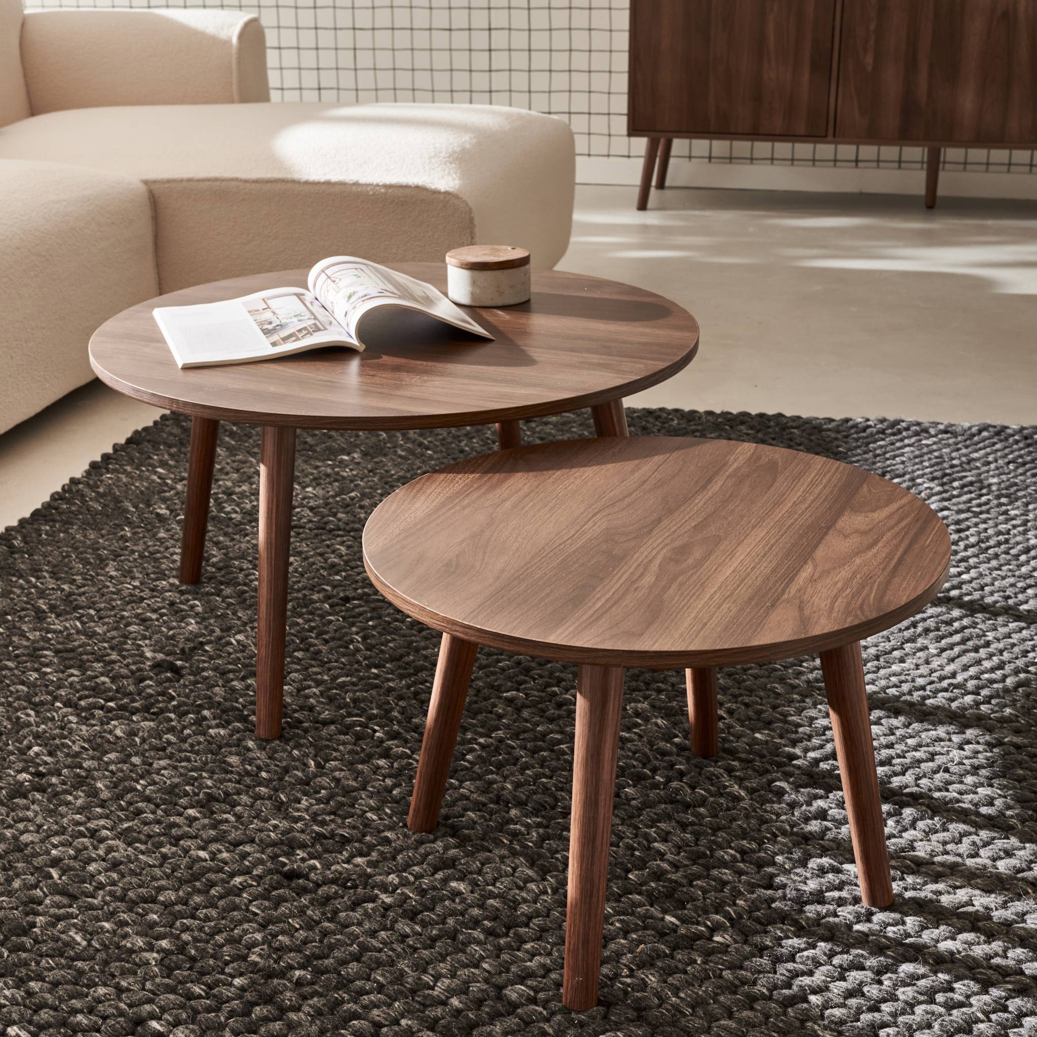 Set di 2 tavolini rotondi, marrone