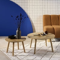 Set di 2 tavolini rotondi, effetto frassino