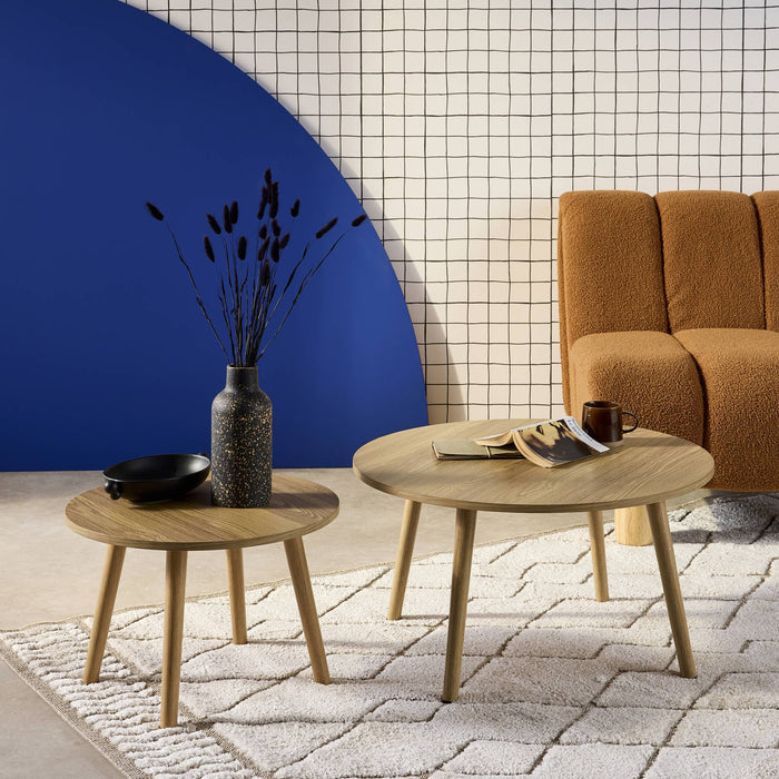 Set di 2 tavolini rotondi, effetto frassino